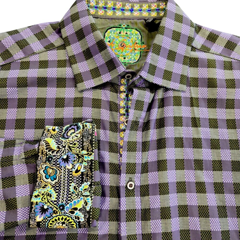 Robert Graham‎ 2XL Mens Shirt Embroidered Placket and Collar Colorful Flip Cuff